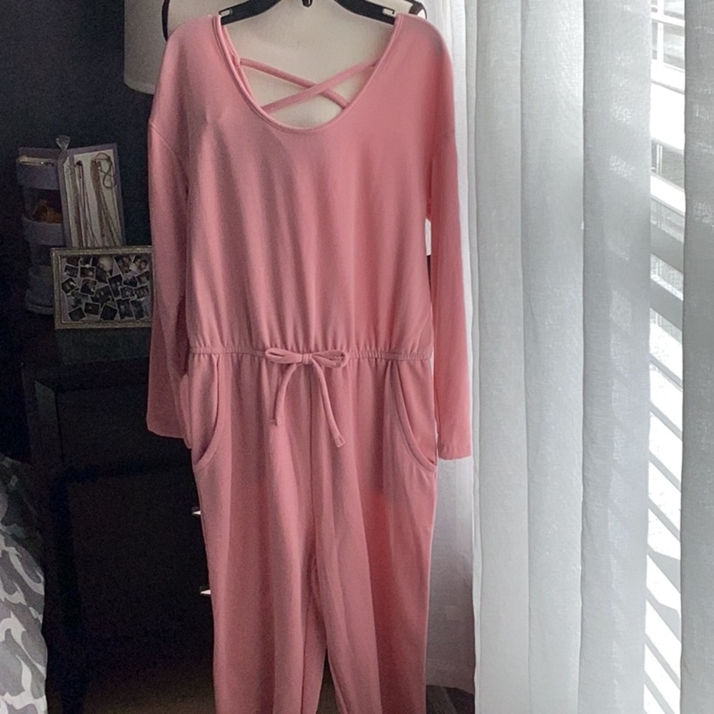 Pink Jumpsuit with Crisscross Back - Picture 2 of 3